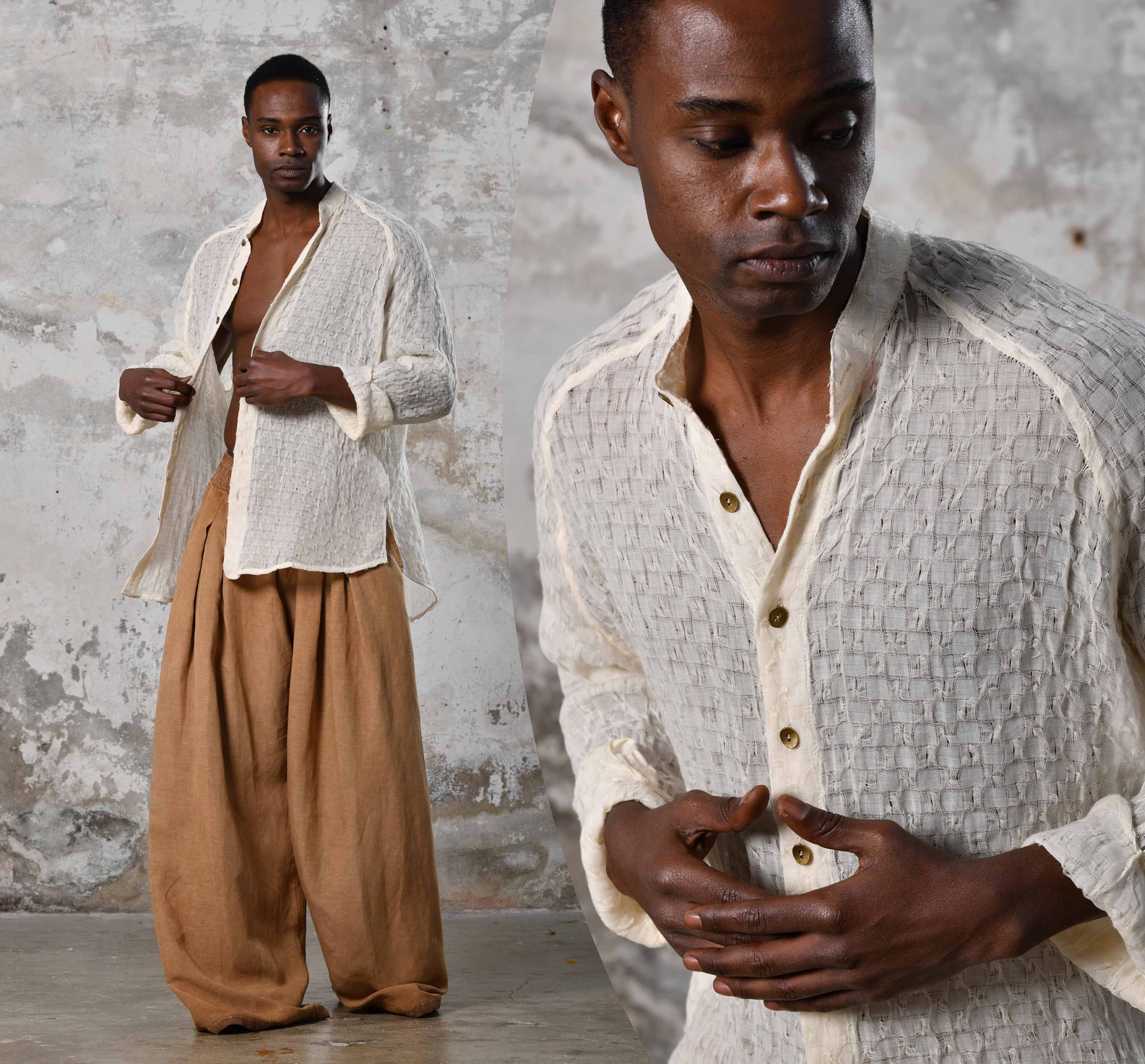 White Boho Funky Organic Cotton Shirt Hand Woven