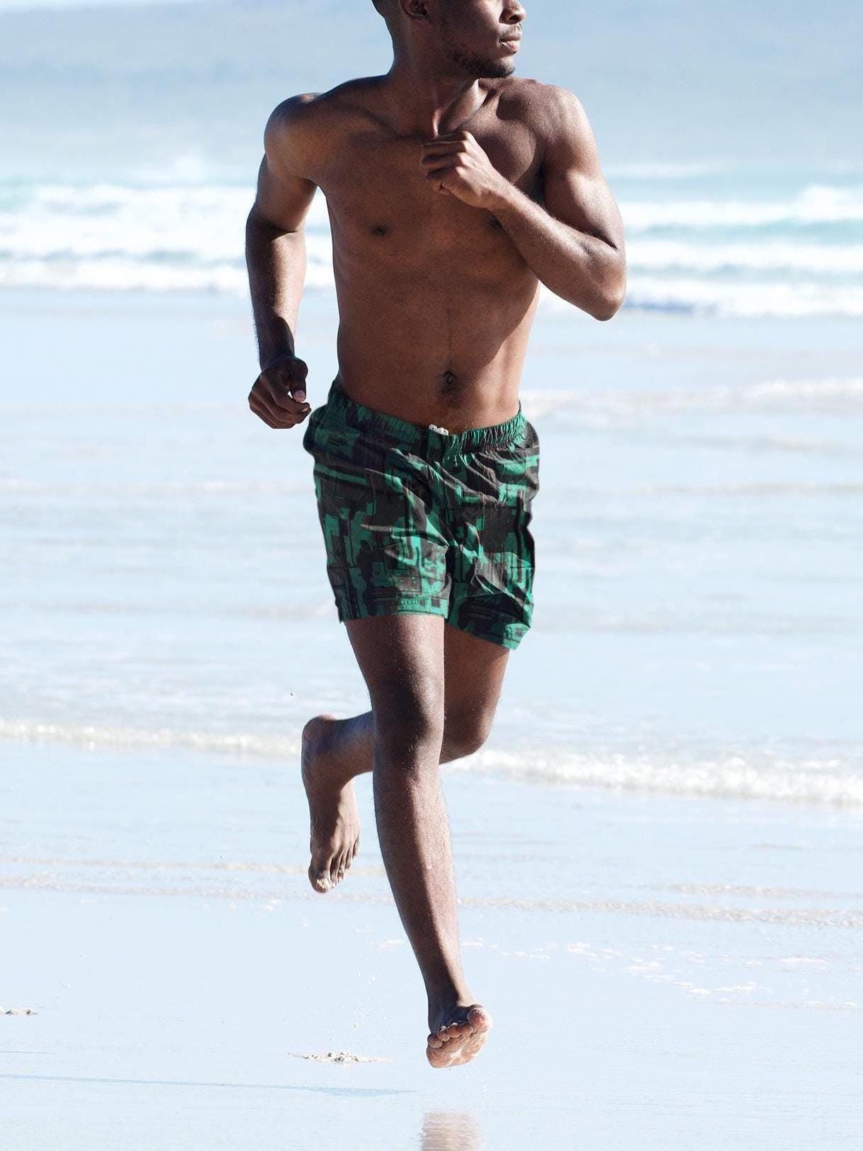 Men’s Long Athletic Workout Shorts Green Black Digital